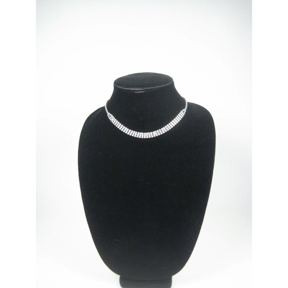 Vintage Rhinestone Choker Necklace Silvertone 1950s Bridal Jewelry 14 In Clear - Picture 8 of 11